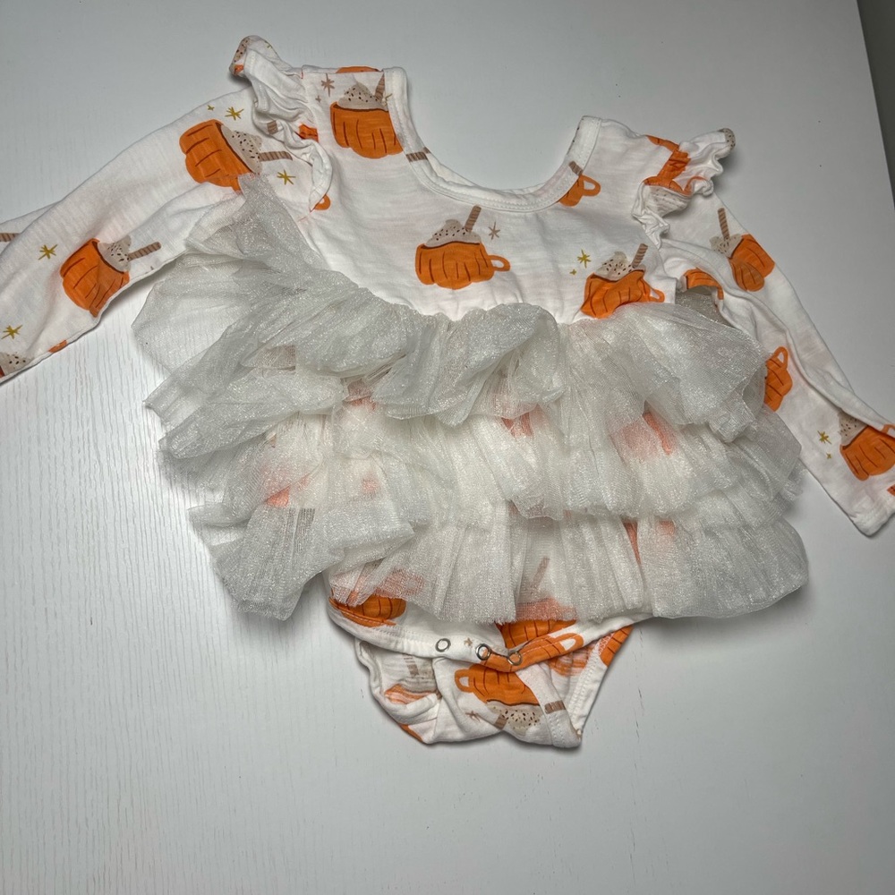 Spearmint LOVE Pumpkin Spice Baby Onesie with Tulle